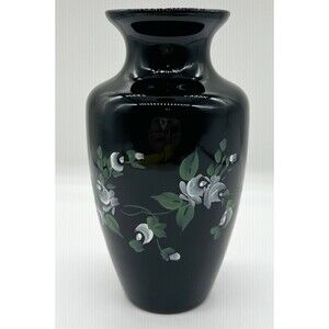 White Rose Vase by PILGRIM GLASS Black Glass